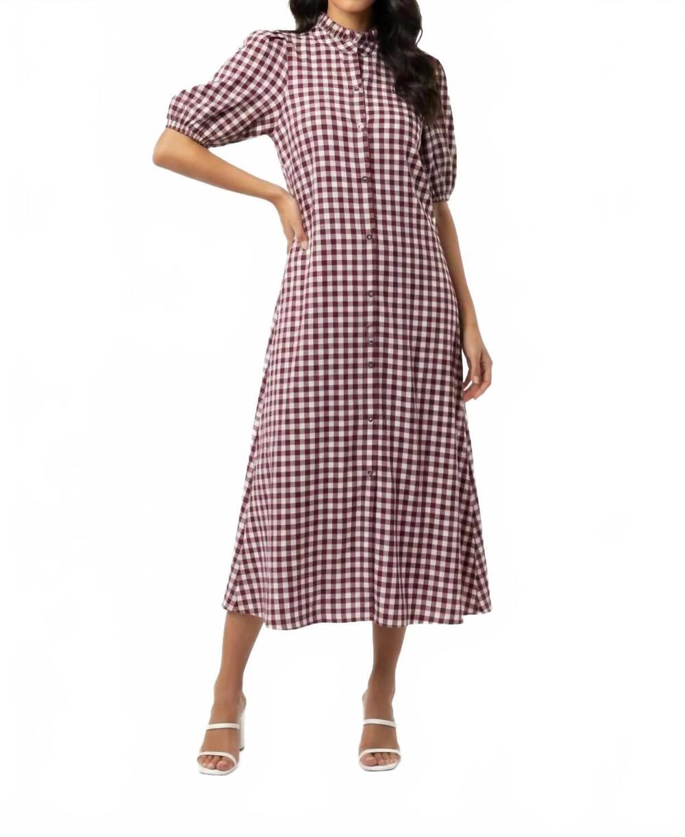 NEW ENTRO gingham midi dress in wine - Picture 6 of 6